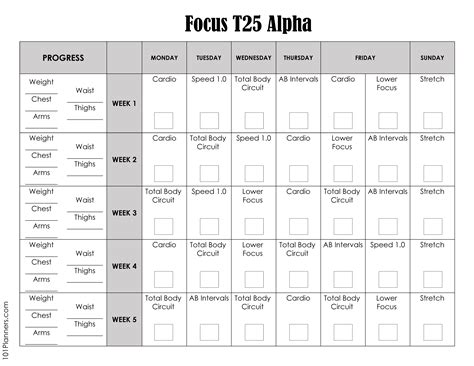 Focus T25 Workout Schedule Excel | EOUA Blog