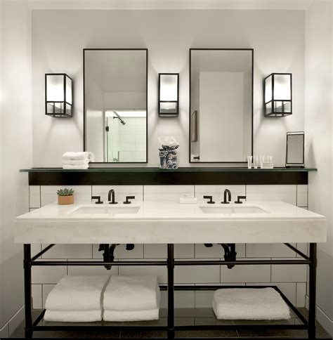 The radiant,white double vanity in the suites at 21c Cincinnati | Hotel bathroom design ...