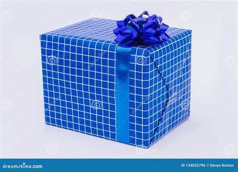 Blue Gift Box with White Decor. Stock Photo - Image of package, concept: 134035796