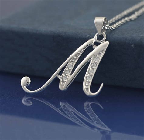 Letter M Necklace, Sterling Silver Initial Necklace, Silver Initial Necklace With CZ Stones, CZ ...