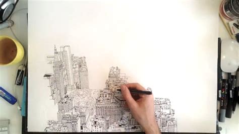 Time-Lapse Video Showing a Drawing of The Lower Manhattan Skyline