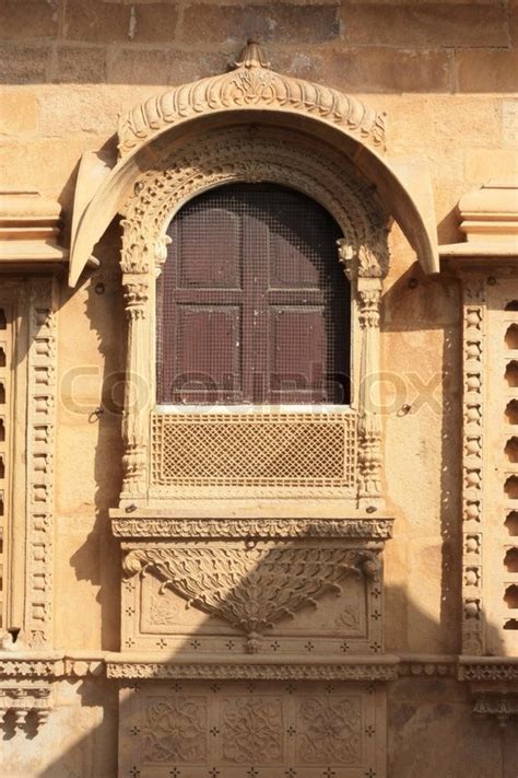 Stone carving at jaisalmer fort rajasthan india, facade wall and window decoration | Stock Photo ...