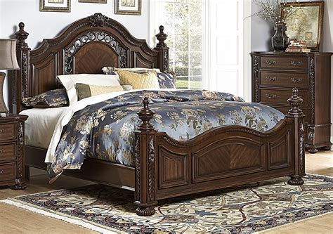 Augustine Court Brown Cherry King Poster Bed from Homelegance (1814K-1EK) | Coleman Furniture