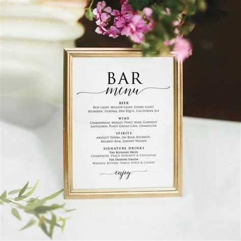 Wedding Bar Menu Bar Menu Template Printable Bar Menu Sign - Etsy