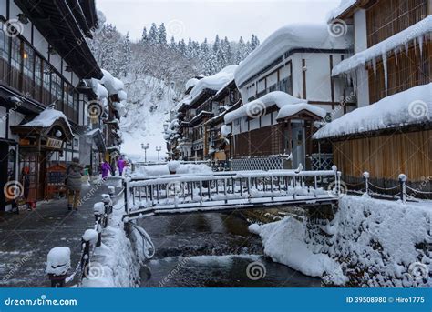 Historic District of Ginzan-onsen in Winter Editorial Image - Image of ...