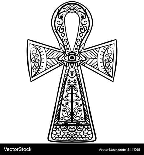 Hand drawn egyptian symbol pharaoh cane ankh Vector Image