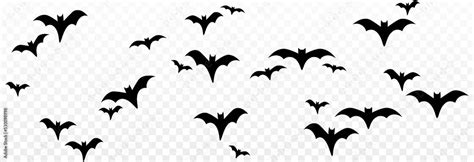 Vector set of bats on an isolated transparent background. Silhouette of ...