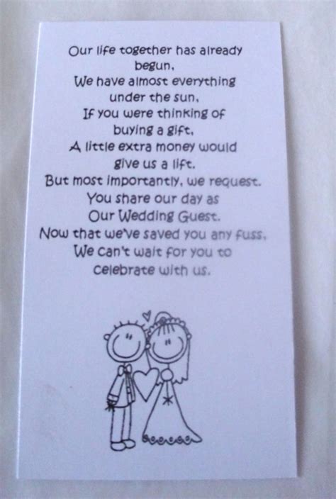 50 Small Wedding Gift Poem Cards asking for Money Bride & Groom 1 | Wedding gift poem, Wedding ...