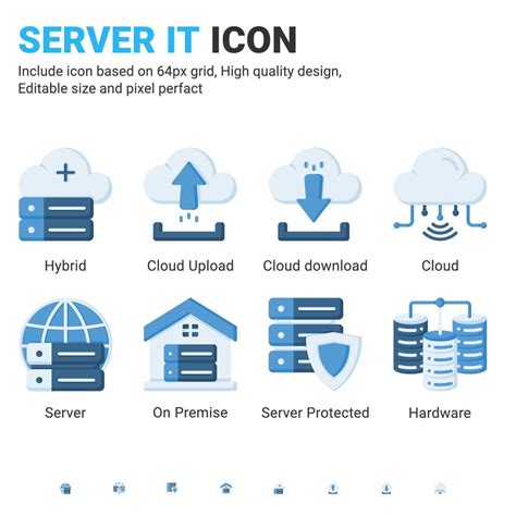 Server IT and technology icon set. Editable size. With flat color style on isolated white ...