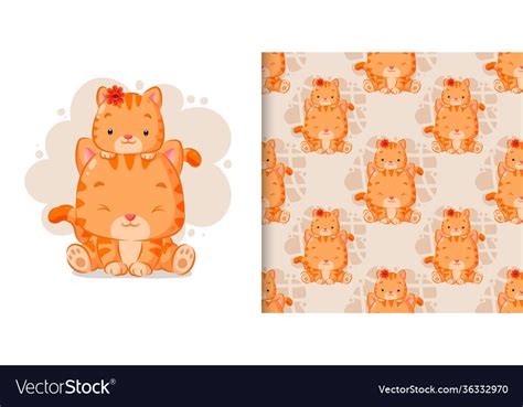 Seamless pattern set little cat playing Royalty Free Vector