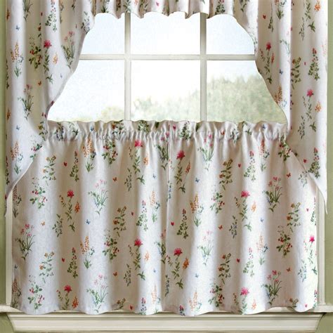 English Garden Floral Jacquard Kitchen Curtains, 24" x 60" Tier Pair, White - Walmart.com ...