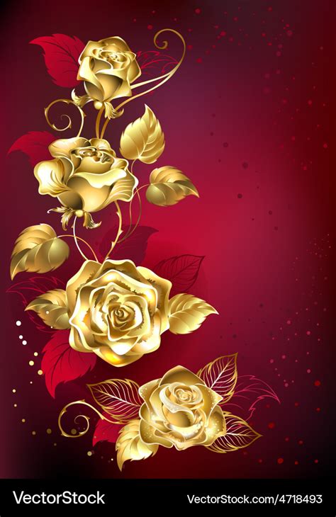 Gold Roses on Red Background Royalty Free Vector Image