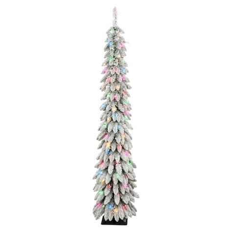 6ft. Pre-Lit Flocked Pencil Alpine Artificial Christmas Tree, Multicolor Lights | Michaels