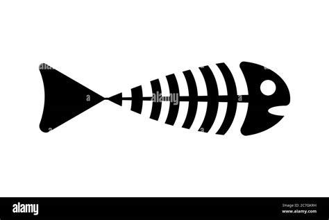 Fish bones silhouette isolated on white background. Flat vector illustration Stock Vector Image ...