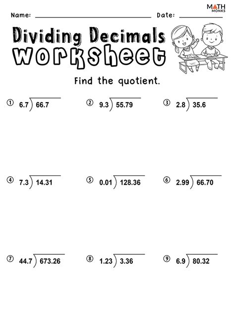 Printable Dividing Decimals Worksheets