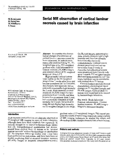 (PDF) Serial MR observation of cortical laminar necrosis caused by brain infarction | Toshihiro ...