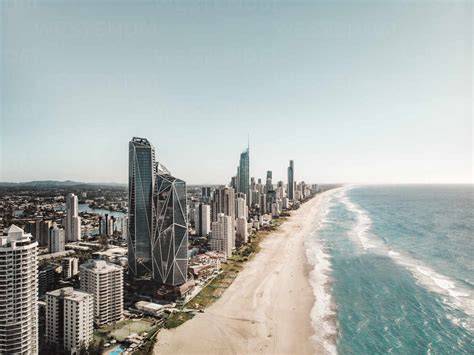 Aerial view of Surfers Paradise Skyline and beach, Gold Coast ...