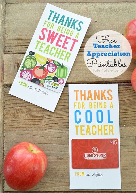 Teacher Appreciation Gift Card Printables 19 FREE Ideas