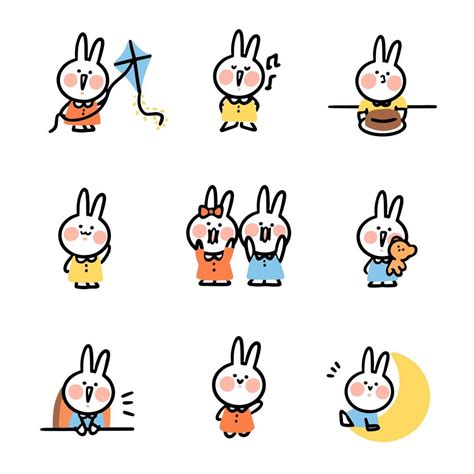 Cute Rabbit Doodle Sticker Set 1234785 Vector Art at Vecteezy