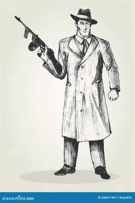 Gangster With Thompson Submachine Gun. Vector Illustration | CartoonDealer.com #182800857