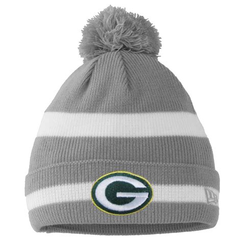 New Era Green Bay Packers Two-Tone Stripe Cuffed Knit Hat with Pom - Gray