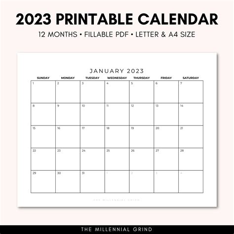 2023 Calendar Printable 2023 Calendar Template 2023 Monthly Calendar ...