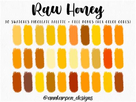 Raw Honey Procreate Palette 30 HEX Color Codes Instant - Etsy