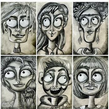 Charcoal Tim Burton Portrait Lesson-Photo tutorial,step by step,worksheets