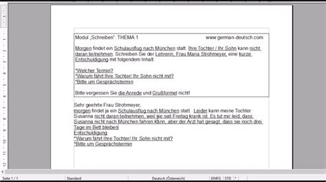 Deutsch Prüfung. Modul: 'Schreiben' A 1, A 2, B 1 - Der... | Doovi