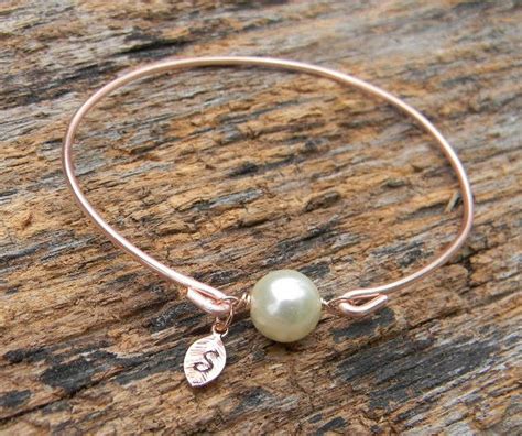 Rose Gold Pearl Bangle Bracelet / Pearl Monogrammed Bracelet / - Etsy