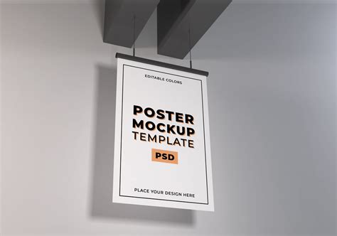 Poster hanging from Ceiling Mockup - Mockup World