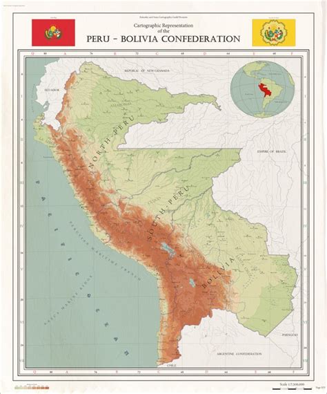 Map of the short-lived Peru-Bolivian Confederation, lasting only from ...