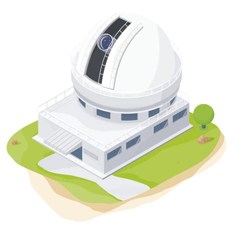 astronomical observatory telescope isometric dome space leaning cartoon ...