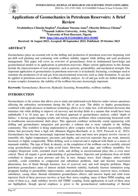 (PDF) Applications of Geomechanics in Petroleum Reservoirs: A Brief Review