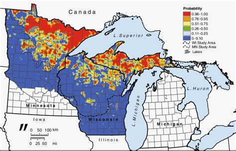 3 Map of northern Great Lakes states wolf habitat classes from... | Download Scientific Diagram