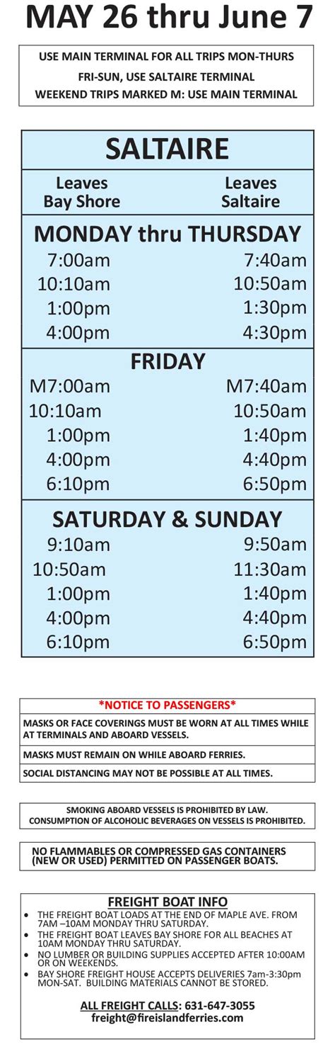 Fire Island Ferry Schedules