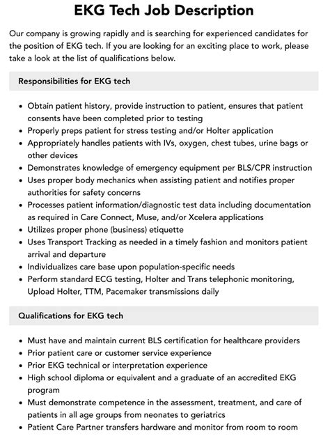 EKG Tech Job Description | Velvet Jobs