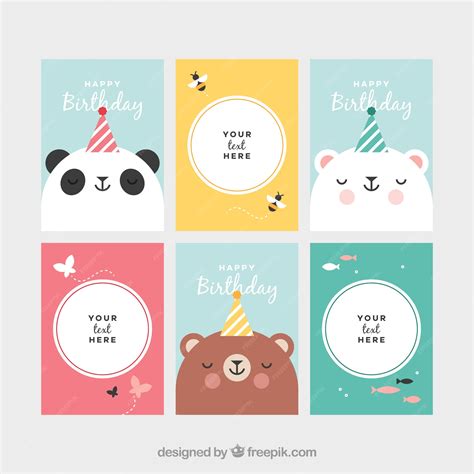 Premium Vector | Collection of cards with animals at birthday party