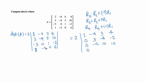 Linear Algebra: find determinant using row reduction - YouTube