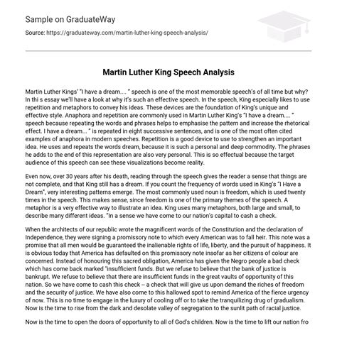 ⇉Martin Luther King Speech Analysis Essay Example | GraduateWay