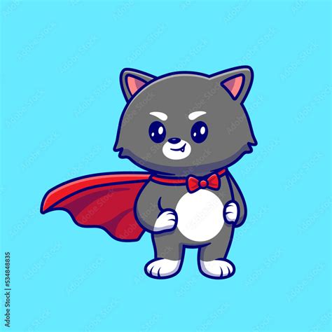 Cute Cat Super Hero Cartoon Vector Icon Illustration. Animal Halloween Icon Concept Isolated ...