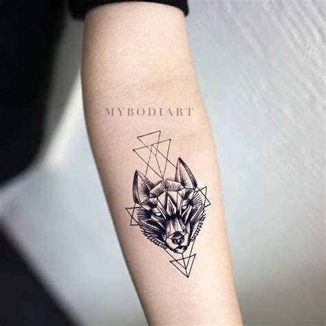 Lupa Small Black Geometric Wolf Spirit Animal Temporary Tattoo – MyBodiArt