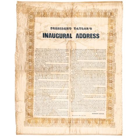 Bid Now: c. 1849 President Zachary Taylor Inauguration Commemorative Gold Silk Broadside ...