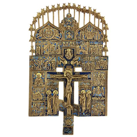 Russian Patriarchal cross blue enamel XIX century 40x20 cm | online sales on HOLYART.com