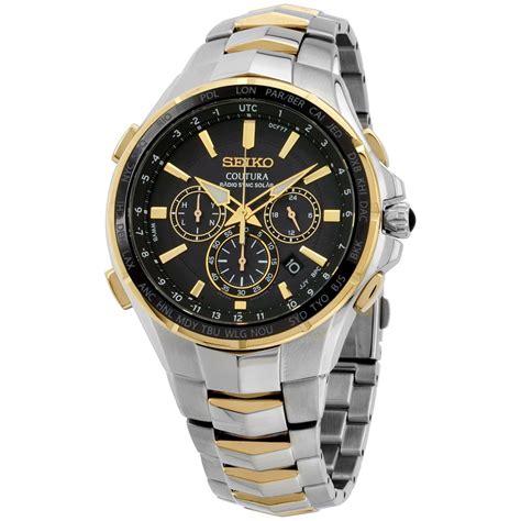 Seiko - Seiko Men's SSG010 Coutura Radio Sync Solar Black Dial Two Tone Steel Chronograph World ...