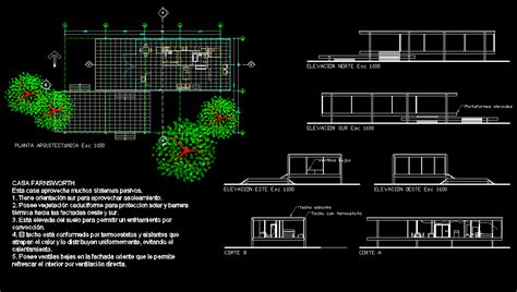 Farnsworth House DWG cad drawing file. Download now. - Cadbull