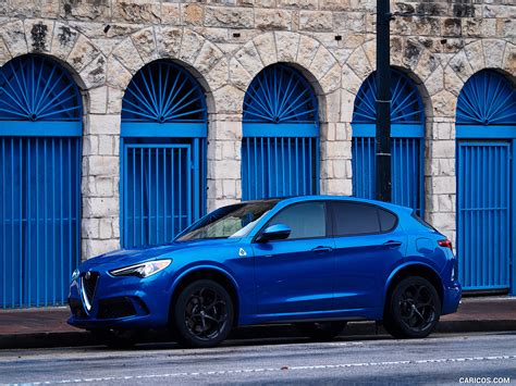 2018 Alfa Romeo Stelvio Quadrifoglio (Color: Misano Blue) - Front Three-Quarter | Caricos