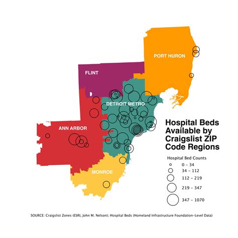 Map: Detroit Metro Hospital Beds by Craigslist ZIP Code Regions 2020 | DETROITography