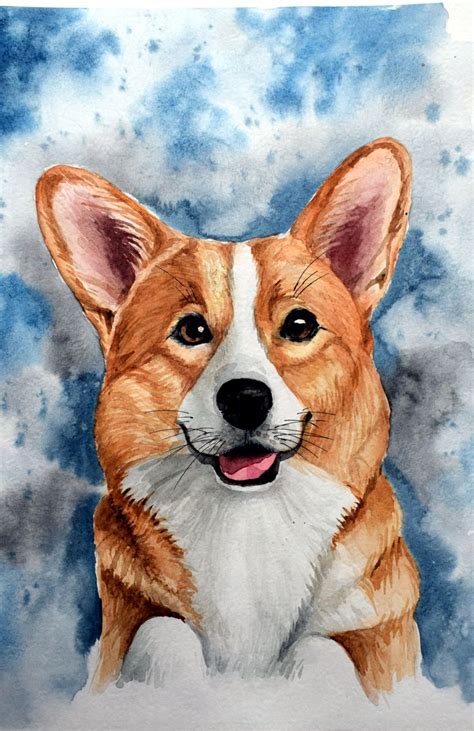 Custom Dog Сorgi Portrait, Corgi sympathy gift,Pet painting to order, Corgi drawing,Personalized ...