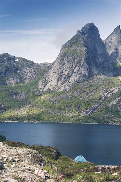 Camping in Lofoten, Norway stock image. Image of travel - 135492417